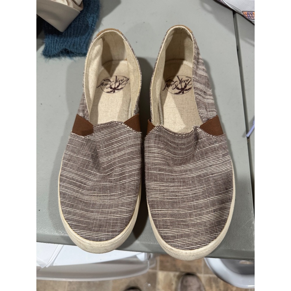 Roxy Atlanta Brown White Striped Slip On Sneakers Womens 7.5 ARJS300275